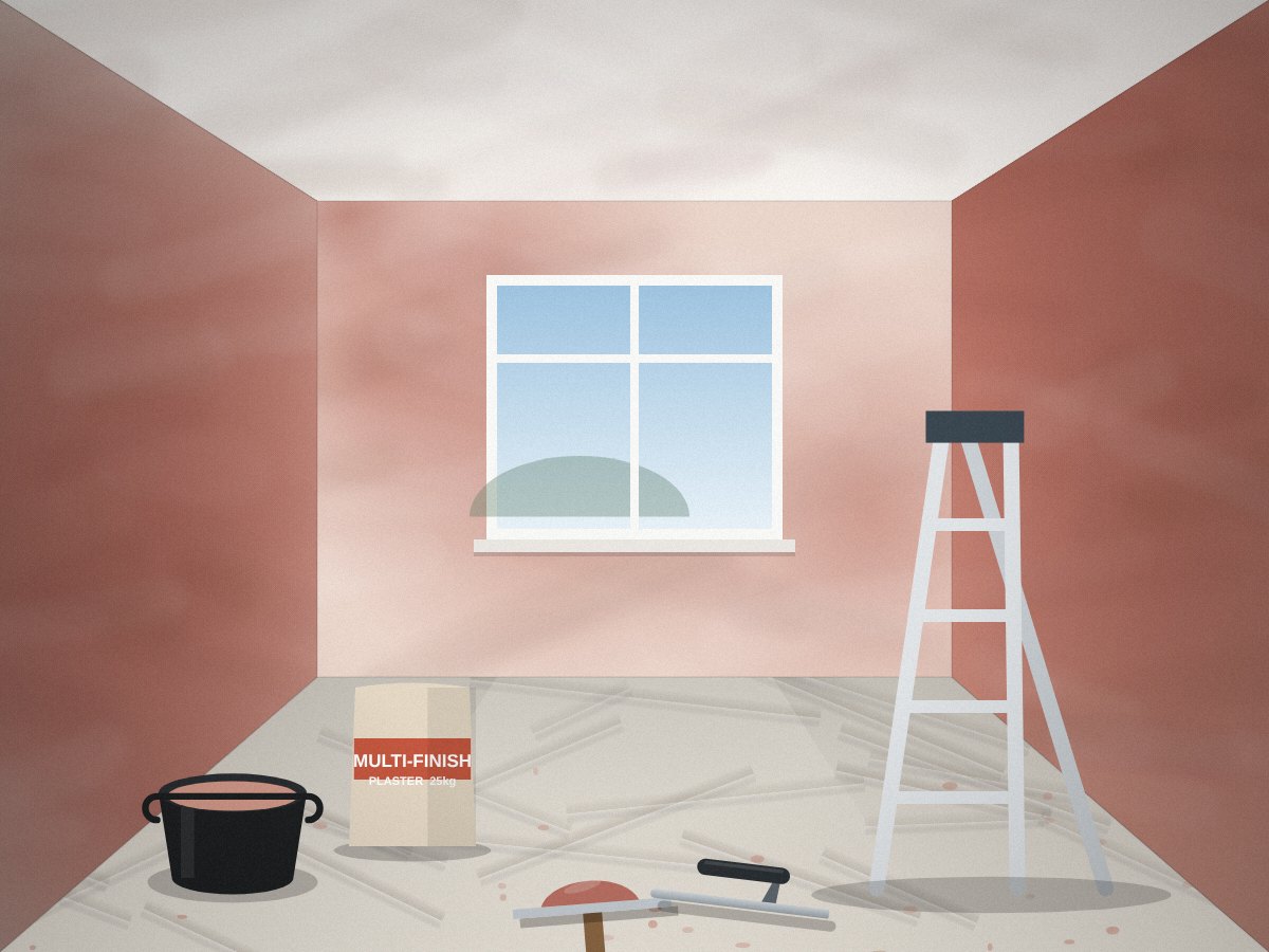 Freshly skimmed living room walls